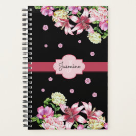 Agenda Lily & Peony Floral Black Personalizado
