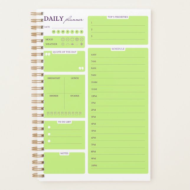 Agenda Lime Green Minimalist Daily Planner Template (Frente)