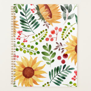 Agenda Linda Aquarela Girassóis e Berries 
