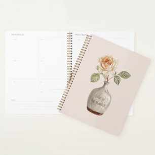Agenda Linda Flor de Rosa Bege em Vaso
