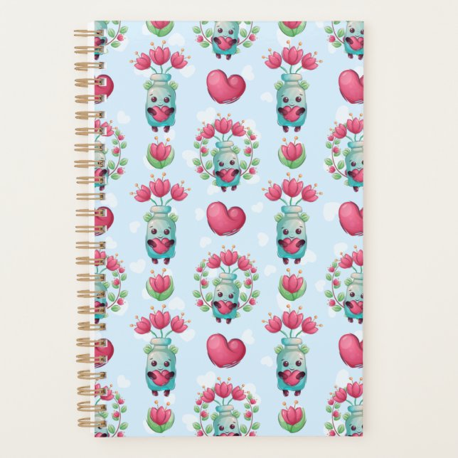 Agenda Linda Floral Mason Jar Hearts Pattern (Frente)