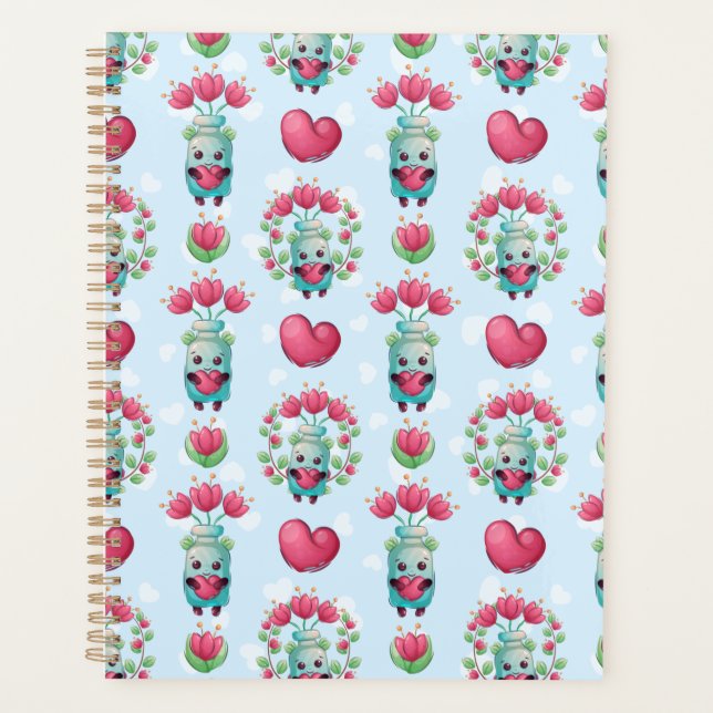 Agenda Linda Floral Mason Jar Hearts Pattern (Frente)