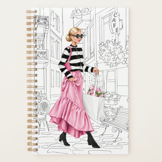 Agenda Linda garota da moda com bolsa em Paris (Frente)