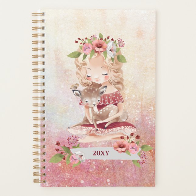 Agenda Linda garota e ilustração adorável (Frente)