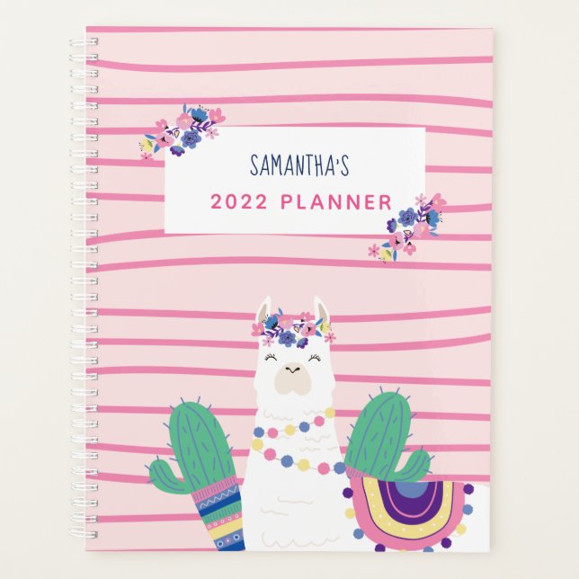 Agenda Linda Lhama Nome Personalizado Rosa (Frente)