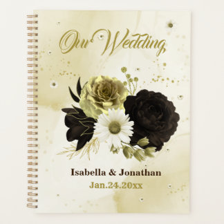 Agenda Linda marfim marrom e flores douradas casamento