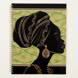 Agenda Linda mulher afro-americana negra Dourada