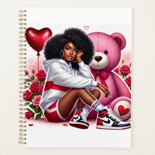 Agenda Linda mulher negra com presentes de Namorados (Frente)