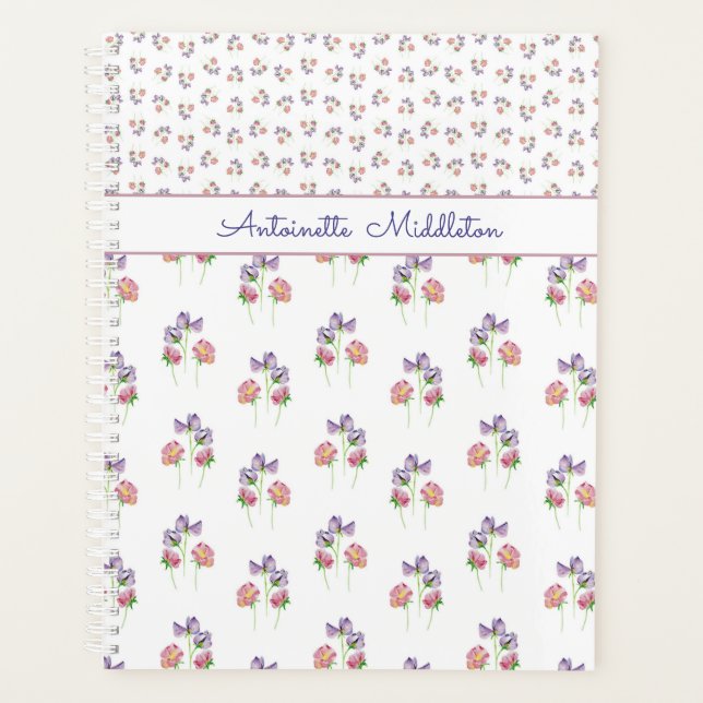 Agenda Lindas Flores Roxas e Rosas Personalizadas (Frente)