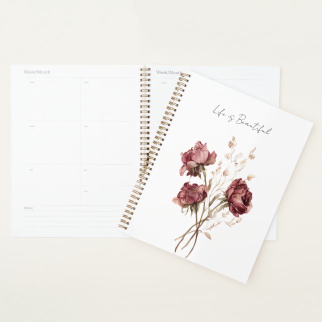 Agenda Lindas Rosas Florais Vermelhas Borgonha (Exibição)