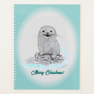 Agenda Lindo Bebê de Lontra Marinha Branca, Feliz Natal