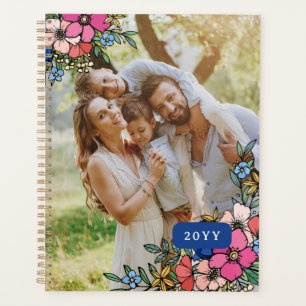 Agenda Lindo Desmaio Cor-de-Rosa Flores Azuis Família Fot