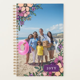 Agenda Lindo Desvanecido Roxo Flores Azuis Família Foto