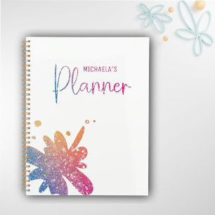 Agenda Lindo Glitter Rosa Arco-Íris Splatter