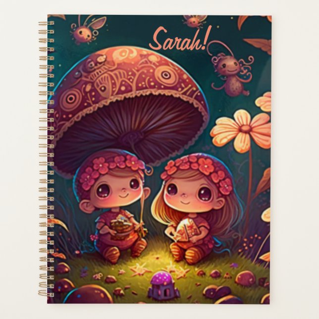 Agenda Lindos elfos brincam sob cogumelos (Frente)