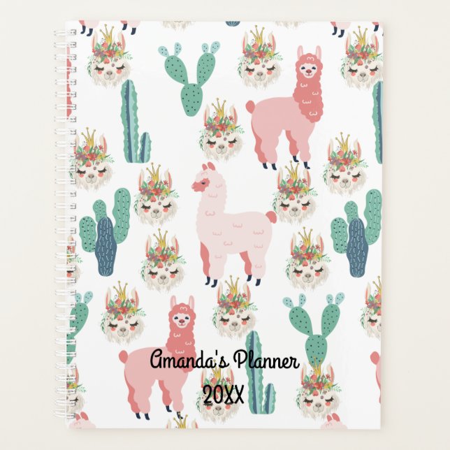 Agenda Lindos Lhama Rosa e Cacto Verde (Frente)