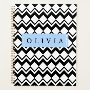 Agenda Lindos Padrões Preto e Branco Nome Personalizado