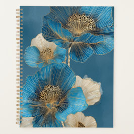 Agenda Linha de Arte Botânica Refined Blue Gold Papoula