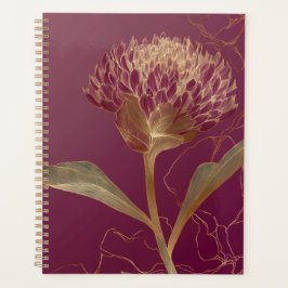 Agenda Linha de Flores Botânicas Douradas Vermelho Intens