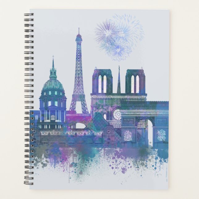 Agenda Linha do Skyline de Paris - Azul Aquarela (Frente)