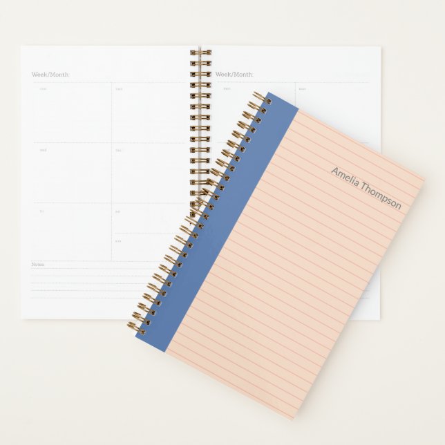 Agenda Linhas Simples de Cores Rosa e Azul Personalizadas (Exibição)