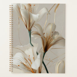 Agenda Lírio Branco Dourado Minimalista Elegante Neutro