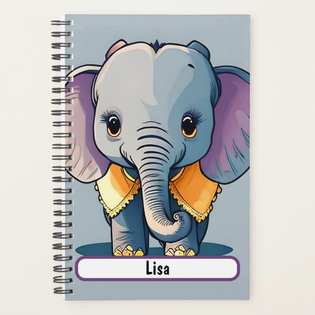 Agenda Lisa, o Elefante Bebê, com o nome personalizado (Frente)