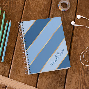 Agenda Listra azul dourada média escura personalizada