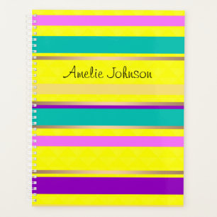 Agenda listrado, néon, amarelo, rosa, turquesa