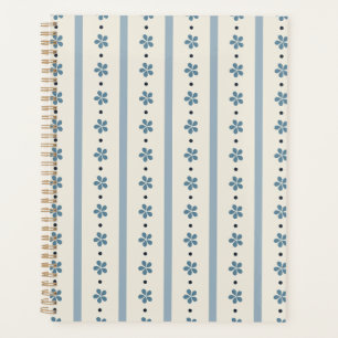 Agenda Listras Azuis e Creme com Flores