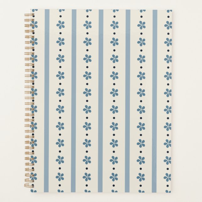 Agenda Listras Azuis e Creme com Flores (Frente)