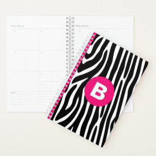 Agenda Listras Clássicas de Zebra Monograma Rosa Vibrante