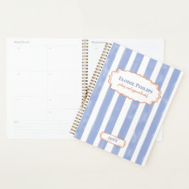 Agenda Listras de Aquarela Azul Moldura Laranja Ondulada