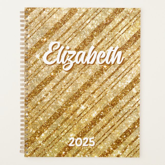 Agenda Listras Diagonais com Brilho Dourado (Frente)