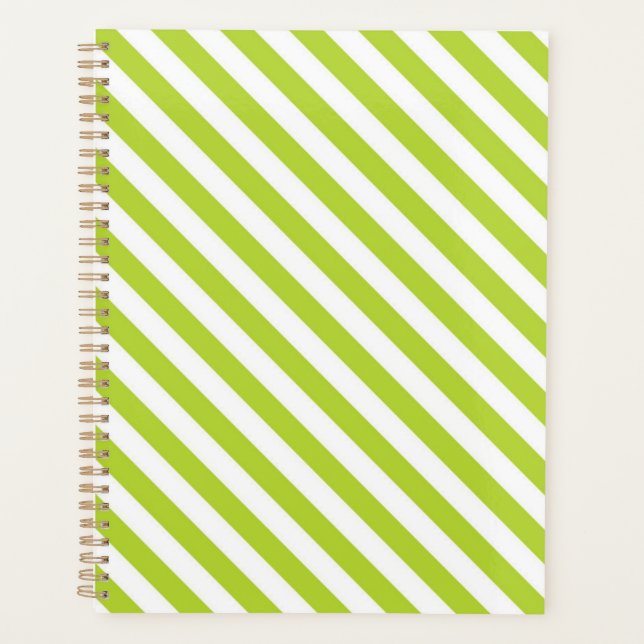 Agenda Listras diagonais em verde lima e branco (Frente)
