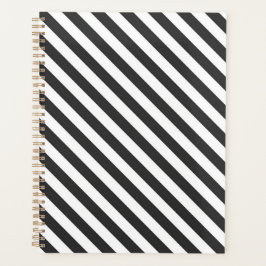Agenda Listras diagonais pretas e brancas padrão planejad