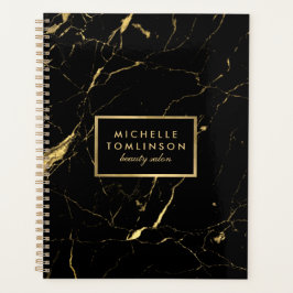 Agenda Livro de Compromissos de Marble Preto e Dourado