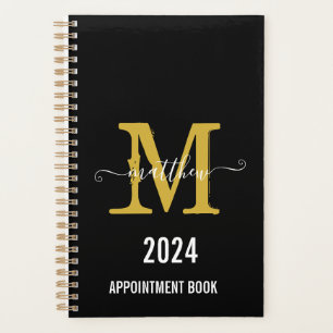 Agenda Livro de Compromissos de Script do Monograma Preto