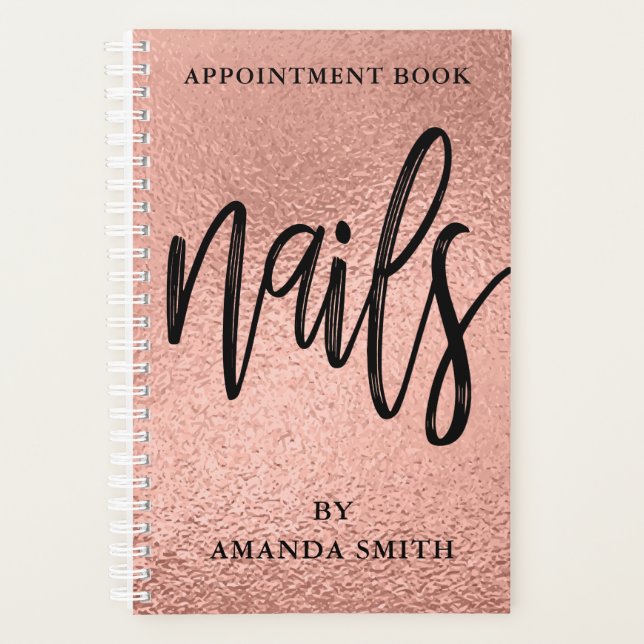 Agenda Livro de Compromissos rosa Gold Foil Unhas (Frente)