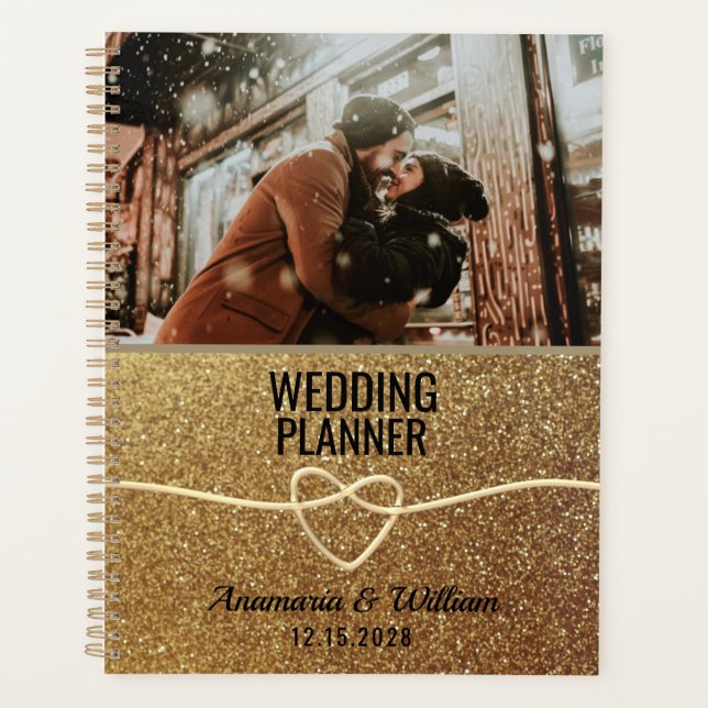 Agenda Livro do Planador de Casamento Fotográfico Dourado (Frente)