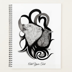 Agenda Lobo Branco com Arte Tribal Raven