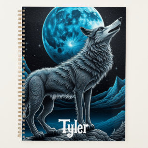 Agenda Lobo em Pé na Frente da Lua Cheia Arte de IA