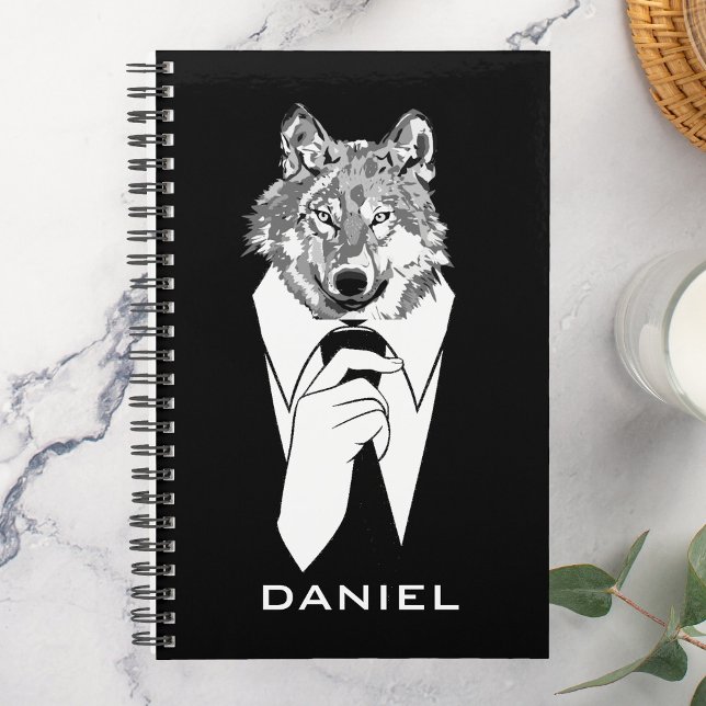 Agenda Lobo Hipster Engraçado com Tuxedo Preto Personaliz (Criador carregado)