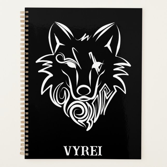 Agenda Lobo Tribal Negro e Branco (Frente)