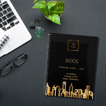 Agenda Logotipo comercial da cidade de ouro negro na linh<br><div class="desc">Um fundo negro,  com um moderno horizonte abstrato como decoração. Modelo para o logotipo da sua empresa,  nome e informações de contato. Perfeito para agentes imobiliários!</div>