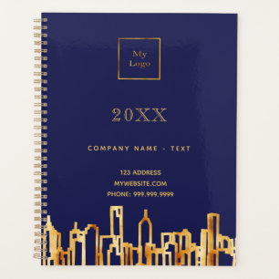 Agenda logotipo comercial da cidade de skyline, ouro azul