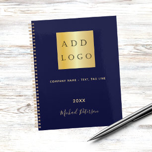 Agenda Logotipo comercial de nome dourado azul marinho 20