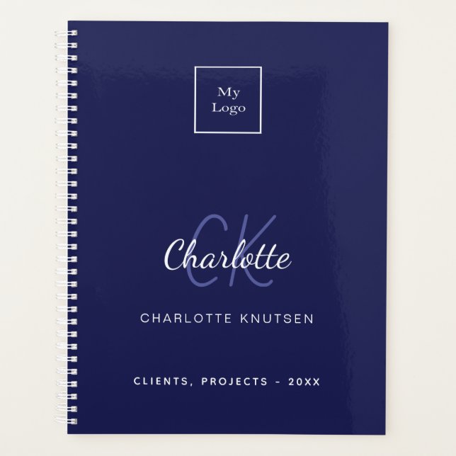 Agenda logotipo comercial do monograma branco azul marinh (Frente)