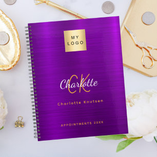 Agenda Logótipo comercial monograma de ouro roxo 2026
