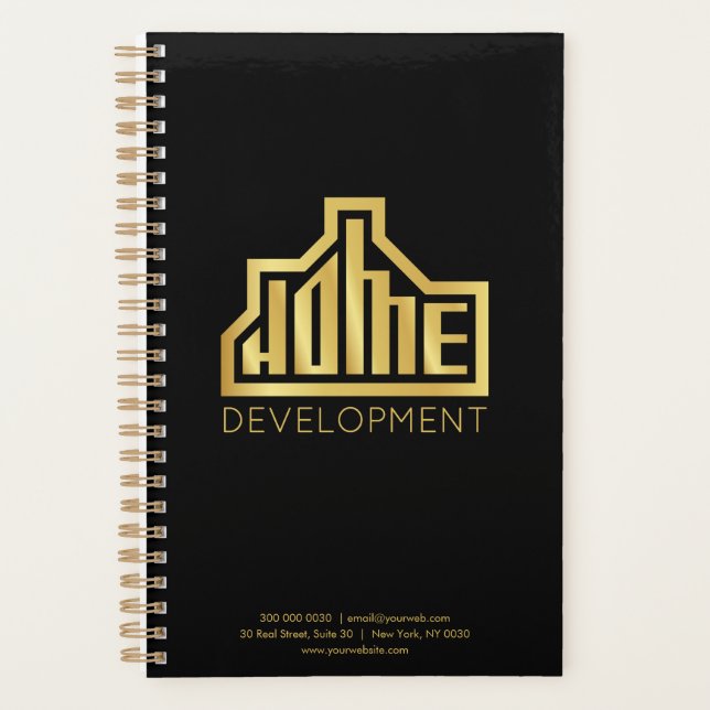 Agenda Logotipo da empresa preto e Dourado personalizado  (Frente)